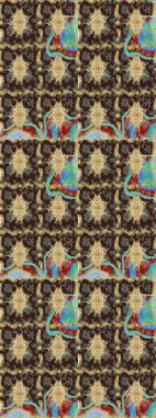 Çiçek kiremitleri. İslam tasarımı. Eskiz desenli oryantal süs. Kahverengi renklerde altın desenler ve altın elementler. Raster altın tekstil baskısı.