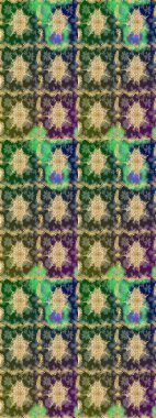 Süslü raster dekorasyonu. Altın elementlerle yeşil renklerde altın desen. Barok biçiminde duvar kağıdı tasarımı için şablon çizimi arkaplanı.