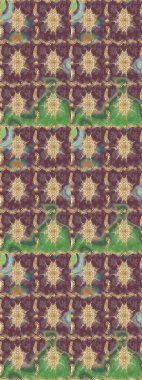 Çiçek süsü kumaş deseni, cam, altın elementlerle kahverengi renklerde çiçek desenli metal. Klasik Raster altın eskiz modeli..