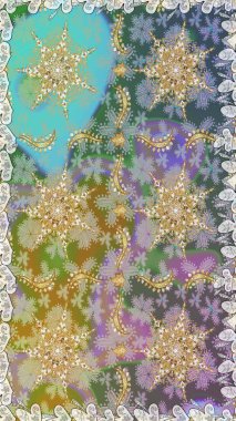 Raster illüstrasyonu. Süslü dekorasyon. Damask altın soyut çiçek nötr ve gri renkler üzerinde kusursuz desen.