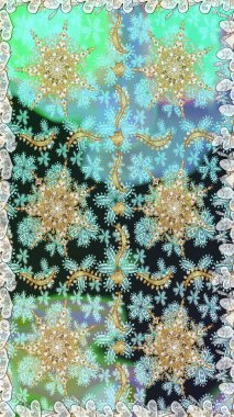 Geleneksel klasik altın desen. Barok tarzında kusursuz bir doğulu süsü. Raster oryantal süs. Altın elementlerle nötr ve mavi renklerde altın desen.