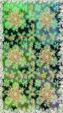 Klasik raster sarısı, kusursuz desen. Çiçek süsü kumaş deseni, cam, çiçek desenli metal yeşil ve nötr renklerde altın elementler..