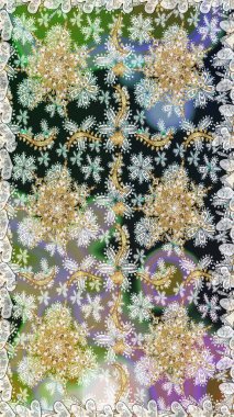 Gri ve nötr renklerde altın elementlerle kusursuz desen. Raster illüstrasyonu. Klasik klasik klasik arka plan. Kusursuz klasik raster altın desenli. Geleneksel oryantasyon süsü.