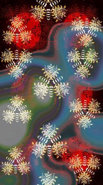 Raster illüstrasyonundaki çiçek desenli çizim. Suluboya tarzında kahverengi ve mavi renkte çiçekler.