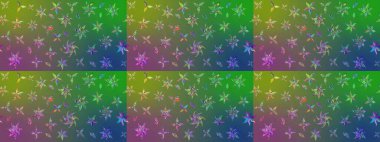 Düz Çiçek Elementleri Tasarım Raster illüstrasyonu. Yeşil ve mavi renkte çiçekler. Çiçek desenli eskiz. Renkli Bahar Teması çizim şablonu.