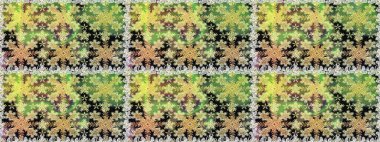 Çiçek süsü kumaş deseni, cam, çiçek desenli metal yeşil ve nötr renklerde altın elementler. Klasik raster altın pürüzsüz desen.