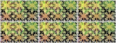 Çiçek süsü kumaş deseni, cam, çiçek desenli metal yeşil ve nötr renklerde altın elementler. Klasik raster altın pürüzsüz desen.