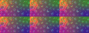 Modern stylish texture. Flower pattern raster, purple and green line graphic pattern abstract raster background.