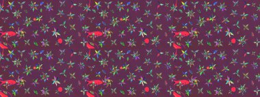 Sevimli çiçek raster deseni. Kahverengi ve mor renkli çiçekler. Sketch Colour Spring Theme eskiz kalıbı. Düz Çiçek Elementleri Tasarımı.