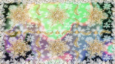 Altın antika ortaçağ dekoratifi, yaprakları ve gri renklerde altın desenli süslemeleri olan pürüzsüz bir şablon. Kusursuz kraliyet lüksü, altın barok kumaş rengi..