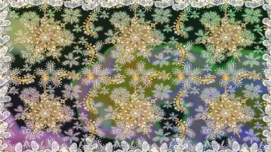 Gri ve nötr renklerde altın desenli altın elementler. Tekrarlayan elementlerle soyut arkaplan oluşturun. Raster illüstrasyonu. Kusursuz, klasik altın desen..