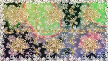 Geleneksel oryantasyon süsü. Tarafsız ve gri renklerde altın elementlerle kusursuz desen. Klasik klasik klasik arka plan. Kusursuz klasik raster altın desenli. Raster illüstrasyonu.