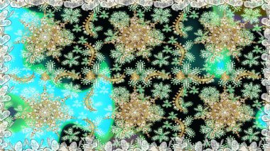 Barok tarzında kusursuz bir doğulu süsü. Raster geleneksel altın pürüzsüz desen nötr ve yeşil renkler.