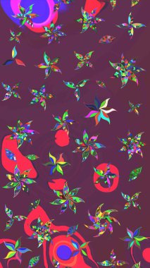 Parlak çiçekli kolaj çiçekleri kahverengi ve mor. Çiçekli zambakların eskiz geçmişi. Çiçek tasarımı için inanılmaz kolaj cennet tarzı..