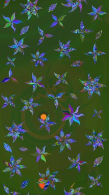 Küçük çiçekteki sevimli çiçek deseni. Yeşil ve mavi renkte çiçekler. Raster illüstrasyonu.