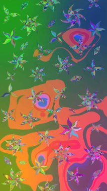 Yeşil ve mavi renkte çiçekler. Küçük çiçekte sevimli çiçek deseni var..