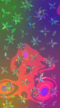 Yeşil ve mor renklerde. Raster illüstrasyonu. Çiçekli güzel suluboya desen.