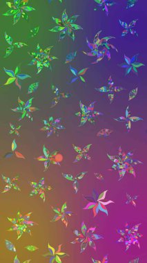 Düz Çiçek Elementleri Tasarımı. Renkli Bahar Teması eskiz kalıbı. Sevimli çiçek raster deseni. Mor ve yeşil renkte çiçekler.