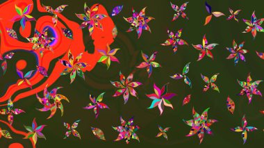 Yeşil ve gri renkli çiçekler. Raster düz çiçek çizim deseni. Tasarım hediye paketi, tebrik kartları, posterler ve afiş tasarımı.