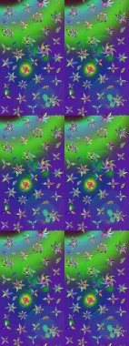 Yeşil ve mavi renkte çiçekler. Raster illüstrasyonu. Çizim çiçek deseni duvar kağıdı için kullanılabilir.