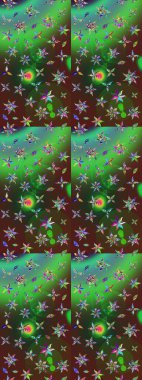 Modern çiçek arkaplanı. Halk tarzı. Parlak renkli çiçekleri ve yeşil ve kahverengi renkte yaprakları olan harika bir çiçek deseni. Moda baskıları için zarif bir şablon.