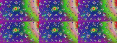 Hediye ambalaj kağıdı, tebrik kartları, posterler ve pankart tasarımı. Yeşil ve mavi renkte çiçekler. Raster düz çiçek çizim deseni.