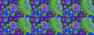 Renkli Bahar Teması eskiz kalıbı. Raster illüstrasyonundaki çiçek desenli çizim. Süslü kumaş deseni. Düz Çiçek Elementleri Tasarımı.