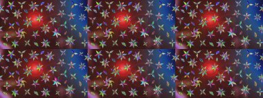 Düz Çiçek Elementleri Tasarımı. Sevimli çiçek raster deseni. Renkli Bahar Teması eskiz kalıbı. Kahverengi ve mor renkte çiçekler.