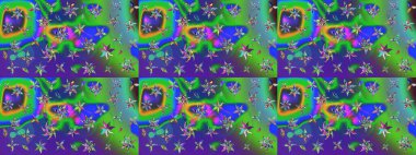 Raster illüstrasyonu. Yumuşak, bahar çiçekleri yeşil ve mavi renklerde. Raster çiçek desenli ve çiçekli..