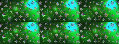 Düz Çiçek Elementleri Tasarımı. Yeşil ve mavi renkte çiçekler. Renkli Bahar Teması eskiz kalıbı. Raster illüstrasyonunda çiçek deseni çizimi.