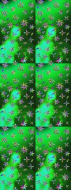 Robot resim. Yeşil ve mavi renkte çiçekler. Raster illüstrasyonu. Şirin çiçek elementleri..