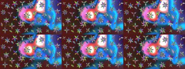 Şatafatlı bahar bahçesi dokusu. Mavi ve mor renkli çiçekler. Çiçek deseni. Mavi ve mor renkte çiçek çizimi. Raster illüstrasyonu.