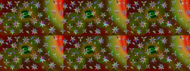 Çiçekli karalama şeklinde Raster çiçek deseni. Yumuşak, yaz çiçekli arka plan. Kahverengi ve yeşil renkte çiçekler.