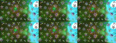 El çizimi çiçekli soyut çizim kalıbı. Raster illüstrasyonu. Yeşil ve mavi renkte çiçekler.