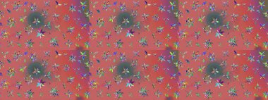 Sevimli çiçek raster deseni. Pembe ve yeşil renkli çiçekler. Renkli Bahar Teması eskiz kalıbı. Düz Çiçek Elementleri Tasarımı.