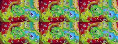 Yeşil ve kırmızı renkli şirin çiçek desenleri. Raster Modaya uygun kumaş deseni. Renkli Bahar Teması eskiz kalıbı. Düz Çiçek Elementleri Tasarımı.