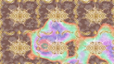 Bej renkli desen. Raster Golden Mehndi eskiz kalıbı. Kına dövmeli süs çiçekleri, altın çıkartmalar, mehndi ve yoga tasarımı, kartlar ve parmak izleri..