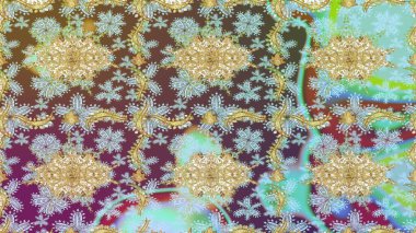 Tarafsız renklerde altın element. Damask arkaplanı. Barok tarzında altın çiçekli süs. Altın çiçekli çizim şekli.