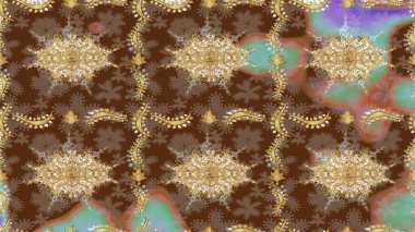 Tekrarlayan elementlerle soyut arkaplan oluşturun. Kahverengi ve altın elementli altın çizim deseni. Klasik altın desenli eskiz. Raster illüstrasyonu.