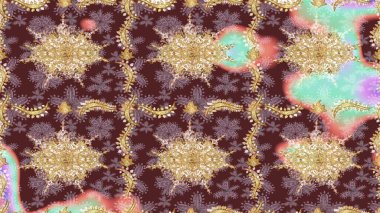 Kahverengi renkler üzerinde klasik oryantal desen. Damask eskiz süsü. Geleneksel raster ve altın desen.