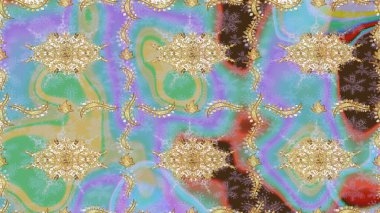 Klasik raster şablonu. Mavi ve altın desenli. Tekrarlayan ögelerle soyut arkaplan çiz.