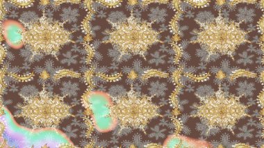 Kahverengi renklerde altın elementler. Geleneksel klasik Raster altın eskiz modeli. Barok tarzında eskiz doğulu süsü..