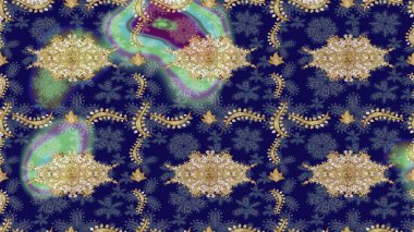 Mavi renkli ve altın elementli eskiz deseni. Noel, kar tanesi, yeni yıl 2019.