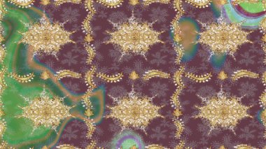 Çiçek süsü kumaş deseni, cam, altın elementlerle kahverengi renklerde çiçek desenli metal. Klasik Raster altın eskiz modeli..