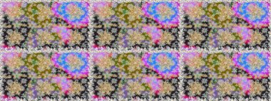 Doğum günü kartı, davetiye ya da afiş için iyidir. Dekoratif simetri arabesk. Kusursuz ortaçağ çiçek deseni. Raster illüstrasyonu. Gri renklerde altın.