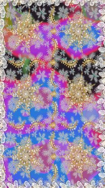 Kusursuz altın desenli bukleler. Raster. Tarafsız renklerde, altın elementlerle kusursuz desen. Hassas altın deseni açın. Doğu tarzı arabesk. Parlak dantel, stilize çiçekler, şal desenli.