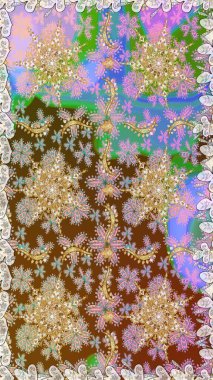 Tarafsız renkler ve altın elementler. Kusursuz altın desen. Raster altın çiçek süsü brokar kumaş ve cam desenli. Çiçek desenli altın metal..