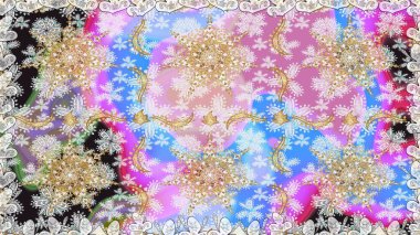 Altın antika ortaçağ dekoratifi, yapraklar ve tarafsız renklerde altın desenli süslemeleri olan dikişsiz bir şablon. Kusursuz kraliyet lüksü, altın barok kumaş rengi..