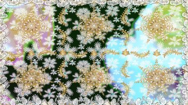 Raster oryantal süs. Altın elementlerle nötr renklerde altın desen. Kusursuz altın desen.