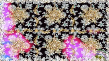 Altın elementli nötr renkler. Doğu tarzı arabesk. Raster illüstrasyonu. Kusursuz altın desenli bukleler. Raster altın desen.